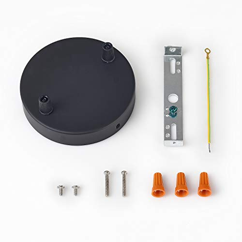 BRIGHTTIA 2-Port Black Ceiling Canopy with Nylon Cord Grips - Plug-in Pendant to Hardwire Fixture Conversion Kit - 4.7in (120mm) Pendant Light Cover Plate - DIY Lighting Lamp Parts (BA-C102B)