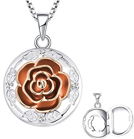 starchenie Medaillon Aufklappbar Silber 925 Rose Kette mit Bild Anhänger mit Foto für Damen