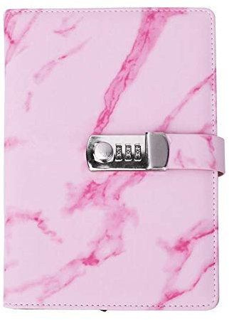 Fydun Livre de Code en marbre, carnet de Notes A5, Couverture en Cuir PU, Verrouillage du Mot de Passe, Bloc-Notes, carnet de Notes, Fournitures Scolaires de Bureau (Rose et Vert)(Rose)