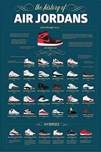 BUY ART FOR LESS Offiziell lizenziertes Poster The History of Air Jordans 1984 bis 2014, 91,4 x 61 cm, dekorativer Druck, Posterpapier, fertig zum Einrahmen