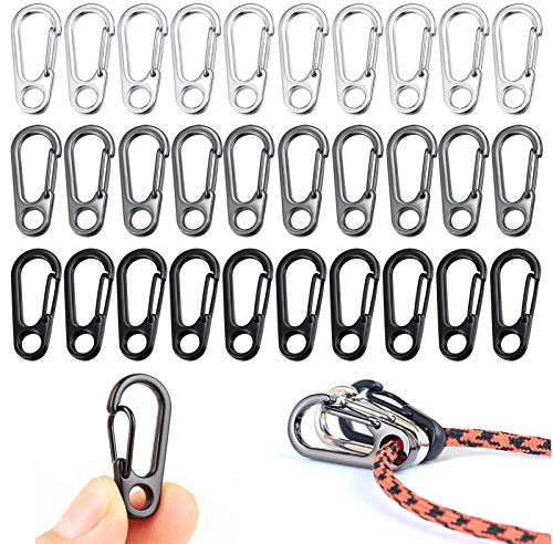 30PCS Mini SF Carabiner Clips Tiny Alloy Spring Snap Hook Keychain Clasps EDC Small Hanging Buckle for Backpack Camping Bottle Using Accessories Paracord Tactical Survival Gear (3 Colors)