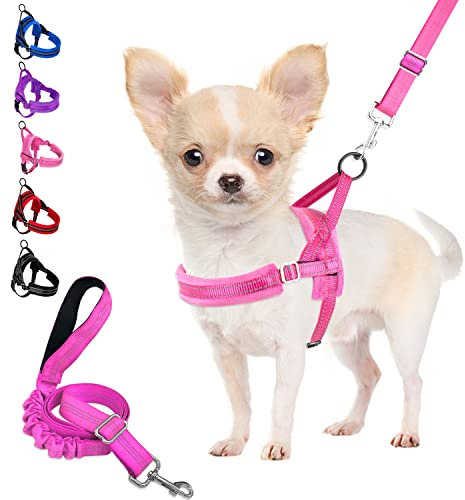 Eyein Small Dog Harness & Lead, Heavy Duty Soft Padded Reflective Adjustable Puppy Harness Anti-Twist Pet Lead Quick Fit for Small Dog Cat Animal (Pink, S)
