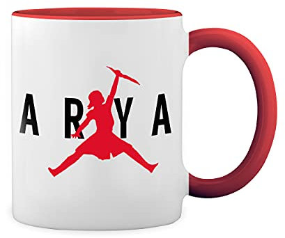 Arya Stark with Knife White Coffee Mug with Red Rim & Handle