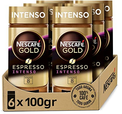 NESCAFÉ Gold Espresso Intenso Café Soluble 100% Arábica - 6 Frascos De 100G - Total: 600G