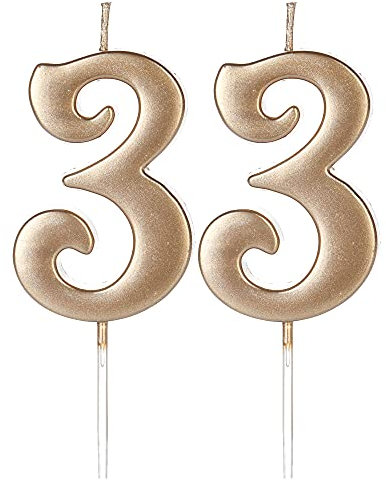 Champagne Gold 33rd Number Birthday Candles for Cake Topper, Number 33 3 Glitter Premium Candle Party Anniversary Celebration Decoration for Kids Women or Men