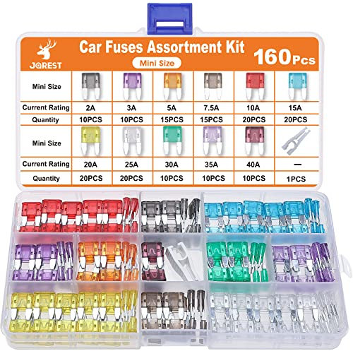JOREST 160Pcs Kfz Sicherung Set - Automotive Sicherungen für PKW/Wohnmobil/LKW/Motorrad (2 Ampere 3A 5A 7.5A 10A 15A 20A 25A 30A 35A 40A) - Mini Flachsicherungen Auto +1 Sicherungszieher
