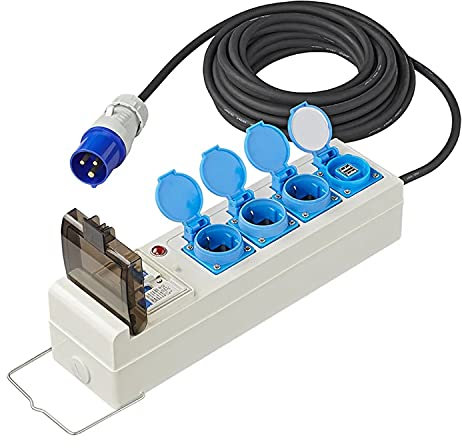 ProPlus 373585DE Zelt Faltwagen Steckdose 20 Meter 3x2,5mm² mit MCCB und FI-Schalter + 2 x USB