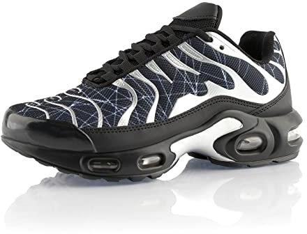 Fusskleidung® Damen Herren Sportschuhe Dämpfung Sneaker leichte Laufschuhe Schwarz Silber EU 39