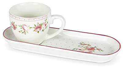 Nada Home Tazzina in Porcellana con Vassoio Nuvole di Stoffa Shabby Chic Annette 80ml 5231