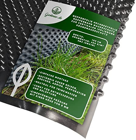 Noppenfolie Hochbeetfolie Noppenbahn Mauerschutz zur Vertikalen Isolierung von Fundamenten, Hochbeete, für Entwässerung und Belüftung, Breite 1 m/Länge 5 m