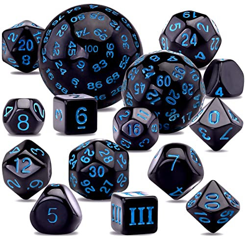 SIQUK 15 Stücke Polyedrische Würfel Set mit Beuteln D3-D100 Würfel Polyeder Würfel DND Spiel Würfel für Dungeons und Dragons RPG MTG, Schwarz und Blau