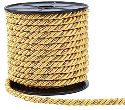 PH PandaHall 8mm Twist Cords, 18.3m Twine Rope Solid Braided Silk Cords Decorative Twisted Satin Rope Nylon Trim Thread String for Christmas Home Décor, Gift Bags Curtain Tieback, Honor Cord