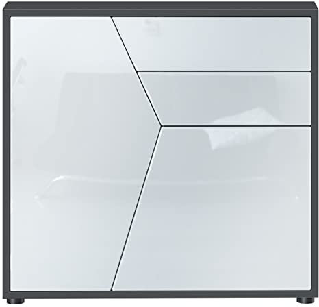 Vladon Sideboard Benny, Made in Germany, Kommode mit 2 Türen und 2 Schubladen, Schwarz matt/Weiß Hochglanz (79 x 74 x 36 cm)