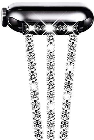 NewWays Bling Cinturino compatibile per Apple Watch Cinturini 45 mm, 44 mm, 42 mm, cinturino scintillante alla moda con diamanti per iWatch Serie 8, 7, 6, 5, 4, 3 2 1 SE (Shinystone-nero)