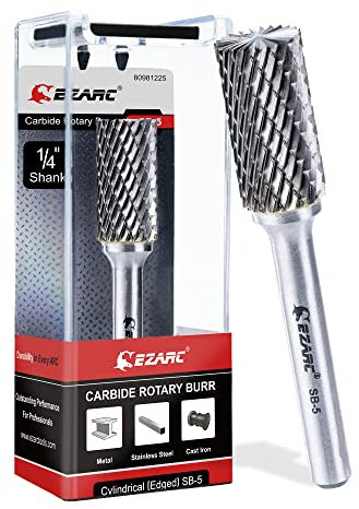 EZARC Set di frese rotanti in carburo di tungsteno con gambo da 1/4, SB-5 Taglierina rotante a forma di albero a forma di albero per smerigliatrice per lavorazione dei metalli in acciaio, lucidatura