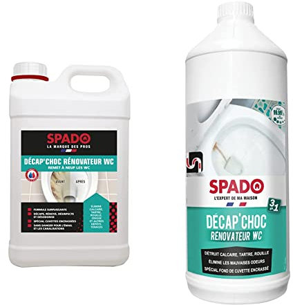 SPADO - Décap'choc rénovateur WC - Formule surpuissante - Décape, rénove, désinfecte et désodorise - 3 L & Décap'choc rénovateur WC - Nettoyant et Décapant spécial Fond de Cuvette Encrassé - 1L