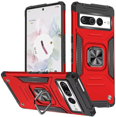 KANSi Cover per Google Pixel 7 Pro, Custodie Silicone TPU 360° Rotante Anello Magnetica Anello Ring Supporto Bumper - Rosso