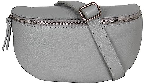 AmbraModa GLX1 - Damen Herren Unisex kleine Hüfttasche Gürteltasche Bauchtasche Umhängetasche aus Echtleder (Grau)