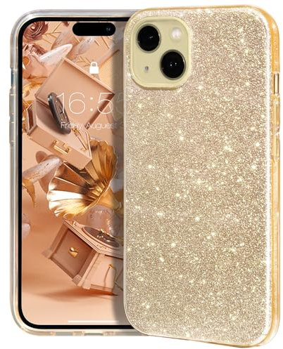 MATEPROX Glitzern Handyhülle Kompatibel mit iPhone 15 Hülle Schutzhülle Sprühen Glänzend Bling Dünnes Hülle für iPhone 15 6,1'' 2023-Gold
