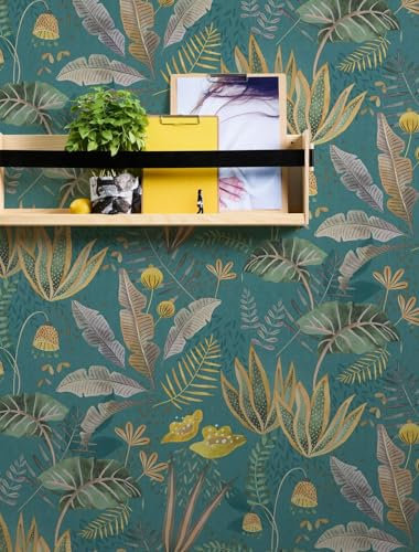 A.S. Création Tapete Floral Petrol Grün Gelb Grau - Livingwalls Famous Garden 393483 - Vliestapete - 10,05 m x 0,53 m - Made in Germany