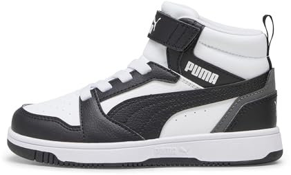 PUMA Puma Rebound V6 Mid Ac+ Ps, Scarpe da ginnastica Unisex - Bambini e ragazzi, Puma White Puma Black Shadow Gray, 34.5 EU