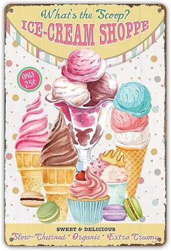 Geroclonup Lustiges Eiscreme-Metall-Blechschild, Wanddekoration Sweet and Delicious, Retro-Schild für Heimdekoration, Geschenke, 30 x 40 cm