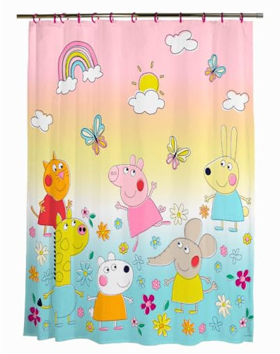 Franco Peppa Pig Duschvorhang und Ring, 13-teilig, offizielles Lizenzprodukt