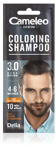 Cameleo Men – Färbendes Shampoo – Dunkelbraun – Haare, Bart, Schnurrbart – Erfrischt – Hält 4 bis 6 Haarwäschen – Einfache und schnelle Anwendung – Walnussextrakt – 15 ml