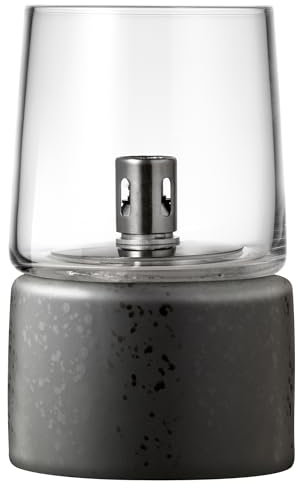 BITZ Gastro Öllampe Outdoor und Indoor, Hübsche Petroleumlampe für Camping, Garten oder Innenraum, Durchm. 8,5 cm, Höhe 14 cm, aus Steingut und Glas, Schwarz