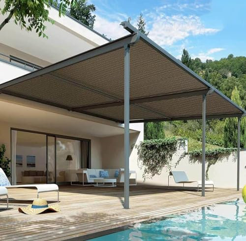 Tela ombreggiatura 5 x 5 m, 3 x 3 m, occhielli per patio, 90 – 95% piscina, rete anti calore, anti foglia, serre per giardino, balcone, garage, fattoria, auto, pollaio, brown-4 x 6 m