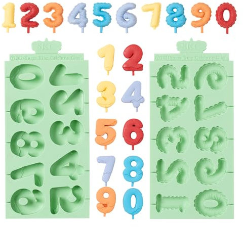KALAIEN Number Silicone Mold, 2 Pack 3D Chocolate Molds Silicone Number 0-9, Number Cake Molds for Chocolate Fondant Polymer Clay