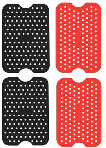 Bessy shop Fodere per Friggitrice ad Aria,4 PCS Fodere per friggitrice rettangolari riutilizzabili,Fodere per friggitrice in Silicone Tappetini Riutilizzabili per Friggitrice per friggitrice ad Aria