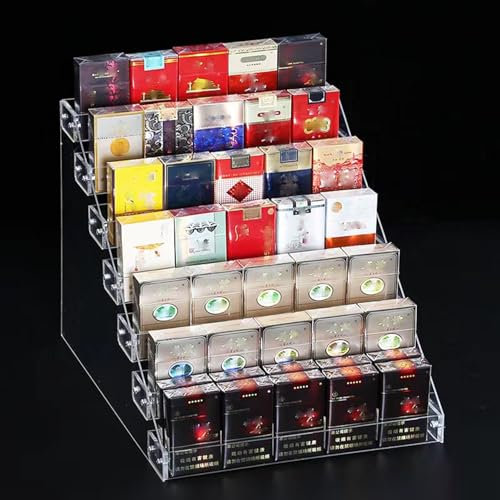 EXCLURA Snack Regal 7-stufiges Zigarettendisplay für Die Theke, Klarer Zigaretten-Organizer für Die Arbeitsplatte, Einzelhandels-Snackregal für Geschäfte/Bequemlichkeit/Kleiner Platz