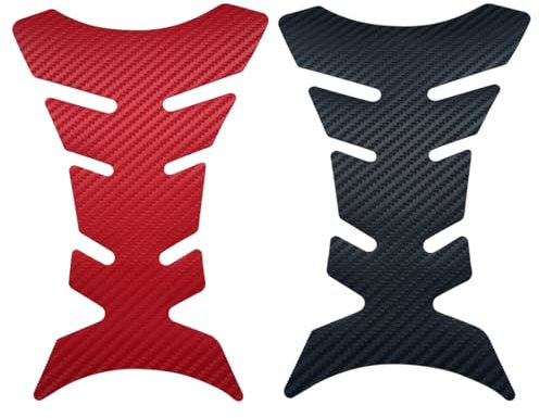 Paraserbatoio, 2 pezzi Paraserbatoio Moto Adesivo, Copri Serbatoio Colore Carbonio Proteggi Serbatoio Tank Pad, Acessori Motocicletta Copriserbatoio, Colpi e Protezione Graffi, nero, rosso