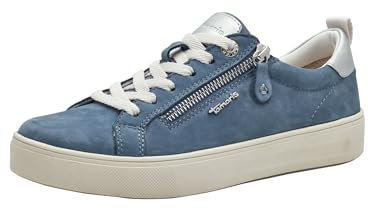 Tamaris Comfort Damen Sneaker flach mit Reißverschluss Freizeit, Blau (Denim Nubuc), 38 EU