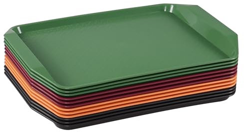 Vadidiya Vassoio rettangolare in plastica colorata, vassoio per fast food con manici, 12 pezzi