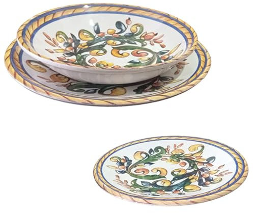 Servizio di Piatti completo per 6 Persone vietri- 18 Pezzi in Ceramica Decorati a Mano - Decoro Fiori GIALLI - COSEDACASA