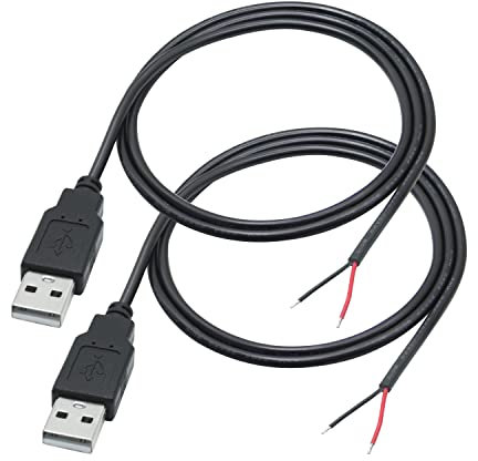 Cable de alimentación USB A macho de 2 pines, cable de alimentación de extremo abierto, para dispositivos USB de 5 V/3 A instalados o de reparación de bricolaje