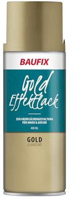 Baufix Sprüh und Effektlack, Gold-Effektlack, glänzend, 400 ml, DIY Lack, Dekorieren von Glas Metall und Holz