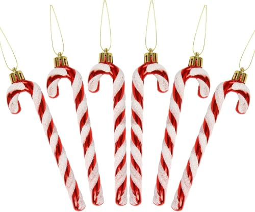 DERAYEE Zuckerstange für Weihnachten, rot und weiß, festliche Dekoration für Weihnachtsbäume, 6-teilig, Candy Cane Deko für Baum und Haus, Zuckerstange, Weihnachtsdeko