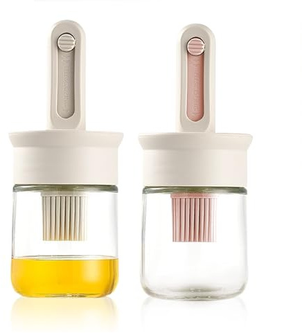 Modixun 2 Pack Glass Oil Dispenser with Brush, Olive Oil Dispenser Bottle with Telescoping Silicone Basting Brush for Kitchen Cooking BBQ Vinegar Sauce Grill Frying