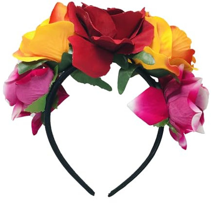 Fascia per capelli messicana con fiori per Halloween, corona di fiori di rosa, accessori per capelli per cosplay, feste di carnevale
