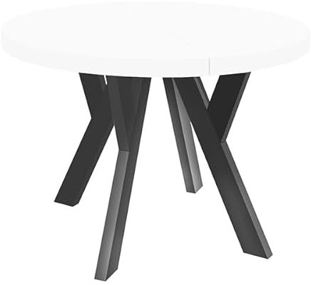 Dekori Möbel Runder Ausziehbarer Tisch für Esszimmer mit Holzbeinen, Pero, Loft-Stil, Skandinavische, Durchmesser Varianten: von 90 bis 220 cm (Weiß/Schwarz, 90/140 cm)
