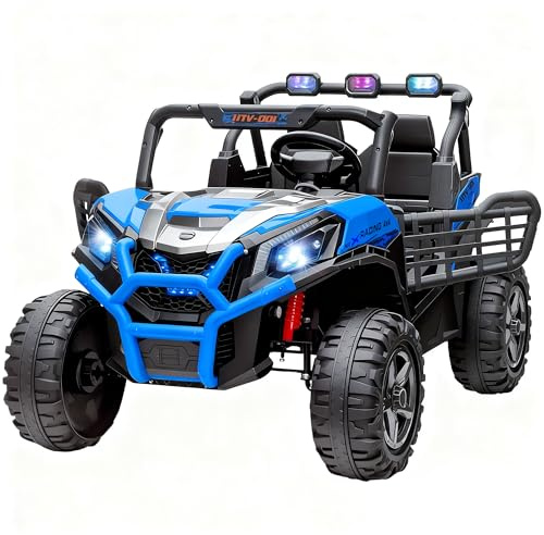 Qaba 24V 2 Seater Ride on Car, Electric Off-Road UTV Truck w/Parent Remote Control, Music, Lights, Ride on Toy for Kids Ages 3-8, Blue
