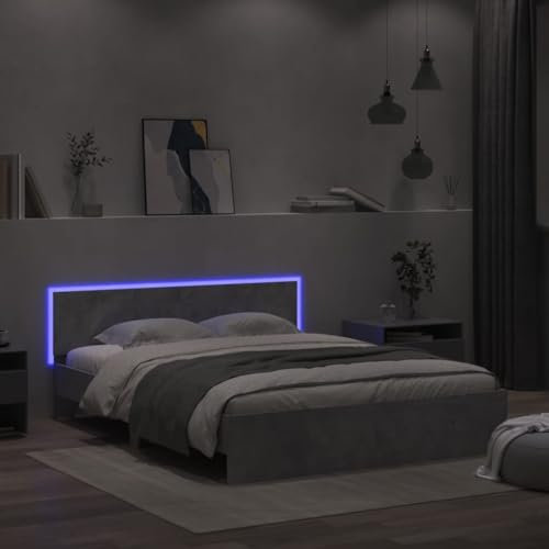 Somanki Bettgestell mit Kopfteil und Betongrau, Bett, Bed Frame, Bettrahmen, Bett Gestell, Bett Rahmengestell, Schlafzimmer Bett - 3207598