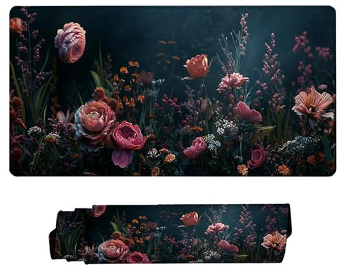 Mauspad Schwarz, Rosa Gaming Mauspad 1500x800 Mauspad xxl Optimiert für Gaming-Sensoren Rose Schreibtischunterlage Vernähten Kanten Wasserdicht und Rutschfest Verbessert Präzision für PC, Laptop X-3