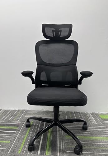 JAJALUYA ergonomic office chair - high back mesh design desk chair, dynamic lumbar support with adjustable headrest, reversible armrests, comfortable cushion, chair for home office and study (black)