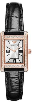 Emporio Armani Watch for Women, Quartz Movement and 31mm Case Size with Stainless Steel, Leather or Silicone Strap Tiefschwarz und Goldton, 22MM