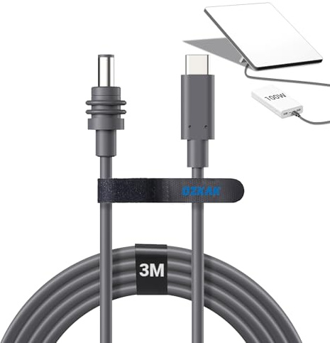Ozkak USB C to DC Power Cable 3M for Starlink Mini, Waterproof USBC Cord Works with 100W + Power Bank and PD Charger, 18AWG (≈ 0,75mm²), USB-C Lead Type-C 20V / 5A