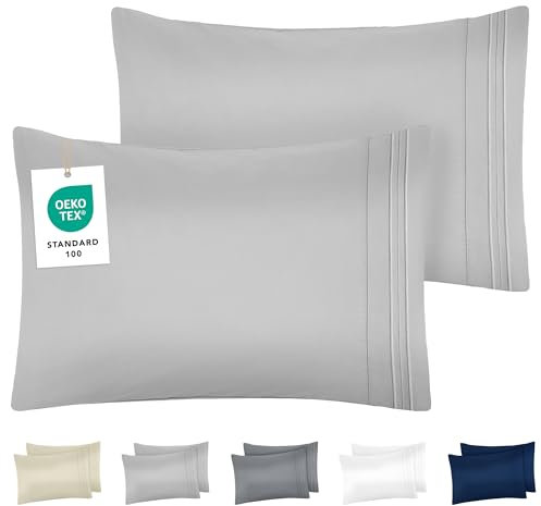 DREAMZIE Kissenbezug 50 x 70 Grau 2er Set Premium Mikrofaser mit Stickmuster Oeko-TEX Zertifiziert - Kopfkissenbezug 50 x 70 Weich